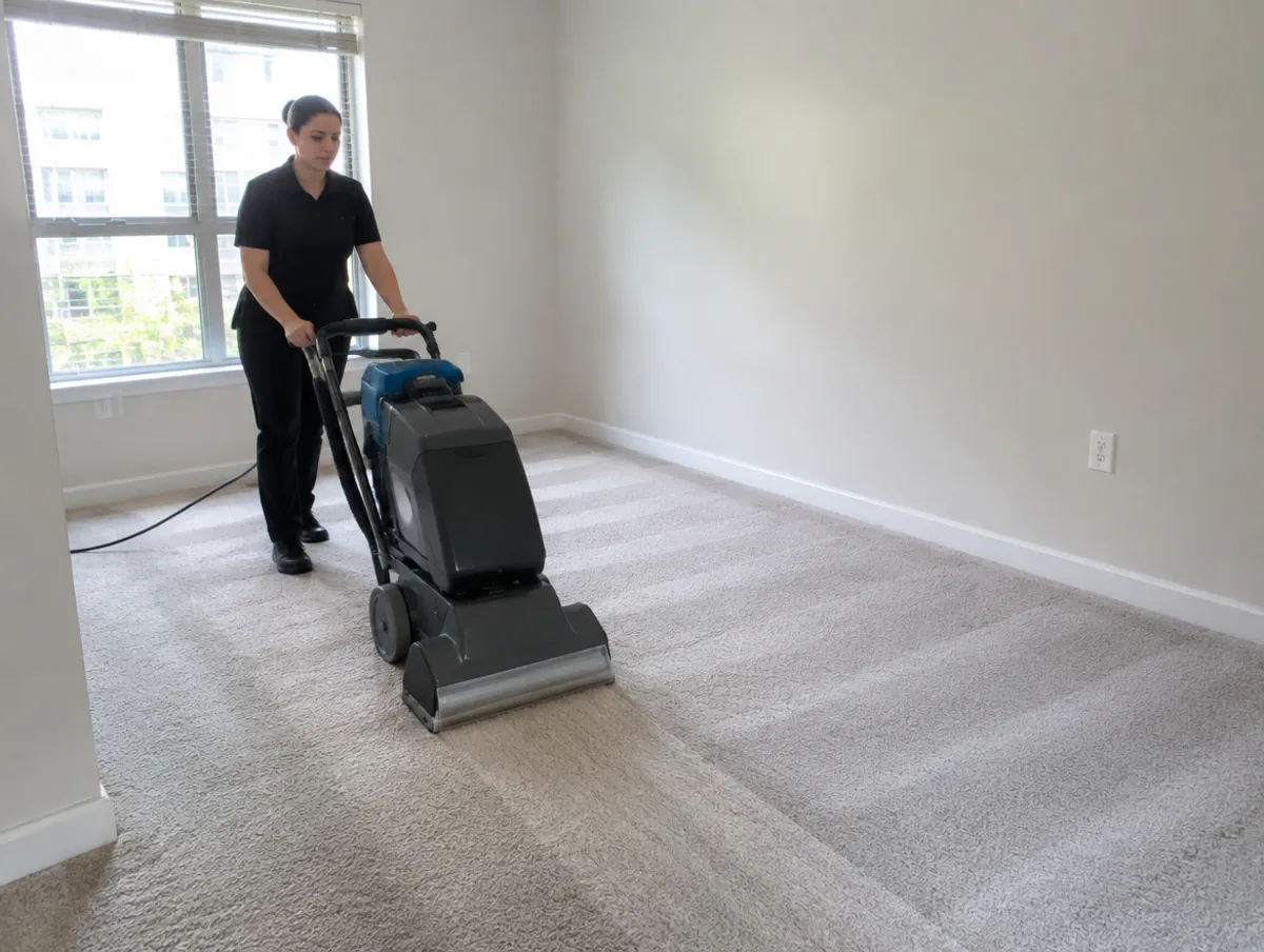 Carpet cleaning machine used in an empty bedroom on move out day