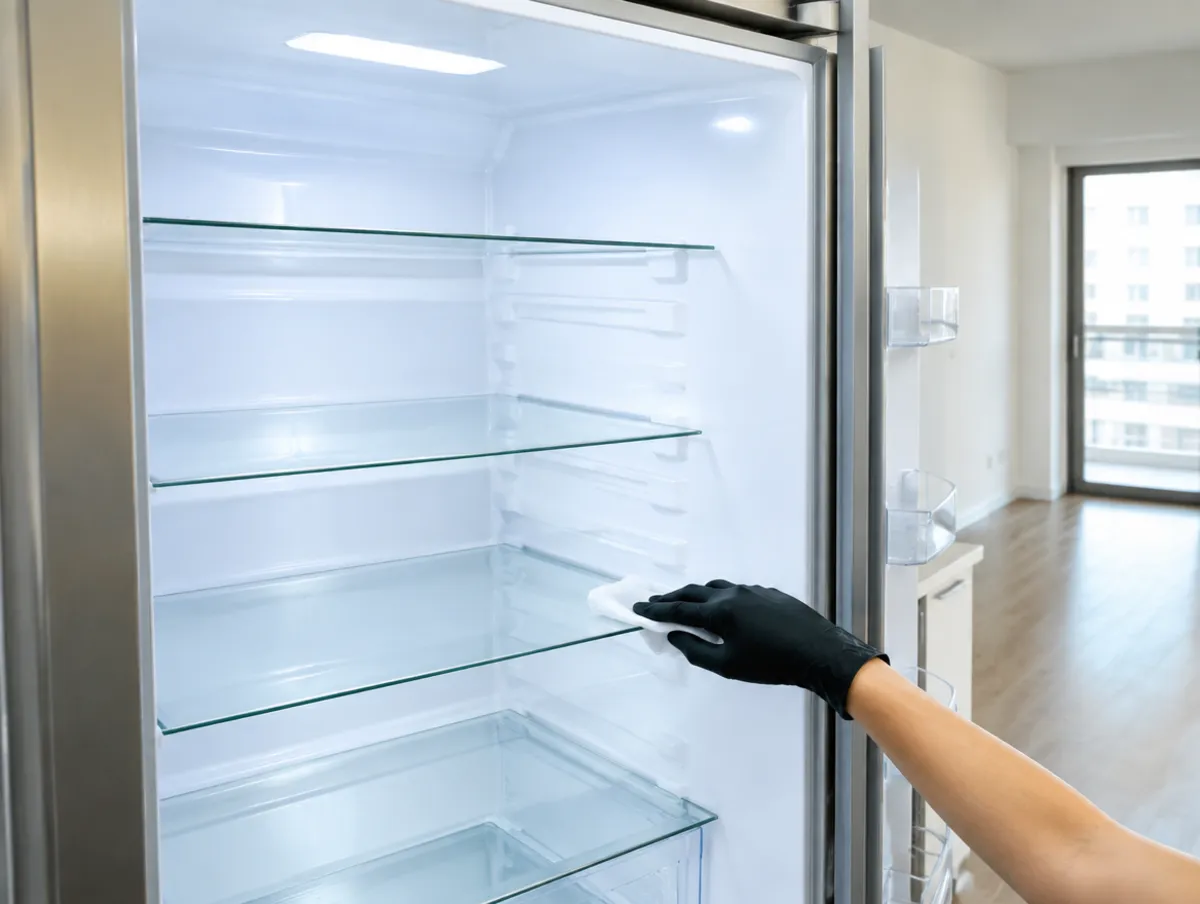 Empty fridge cleaned inside for a move out