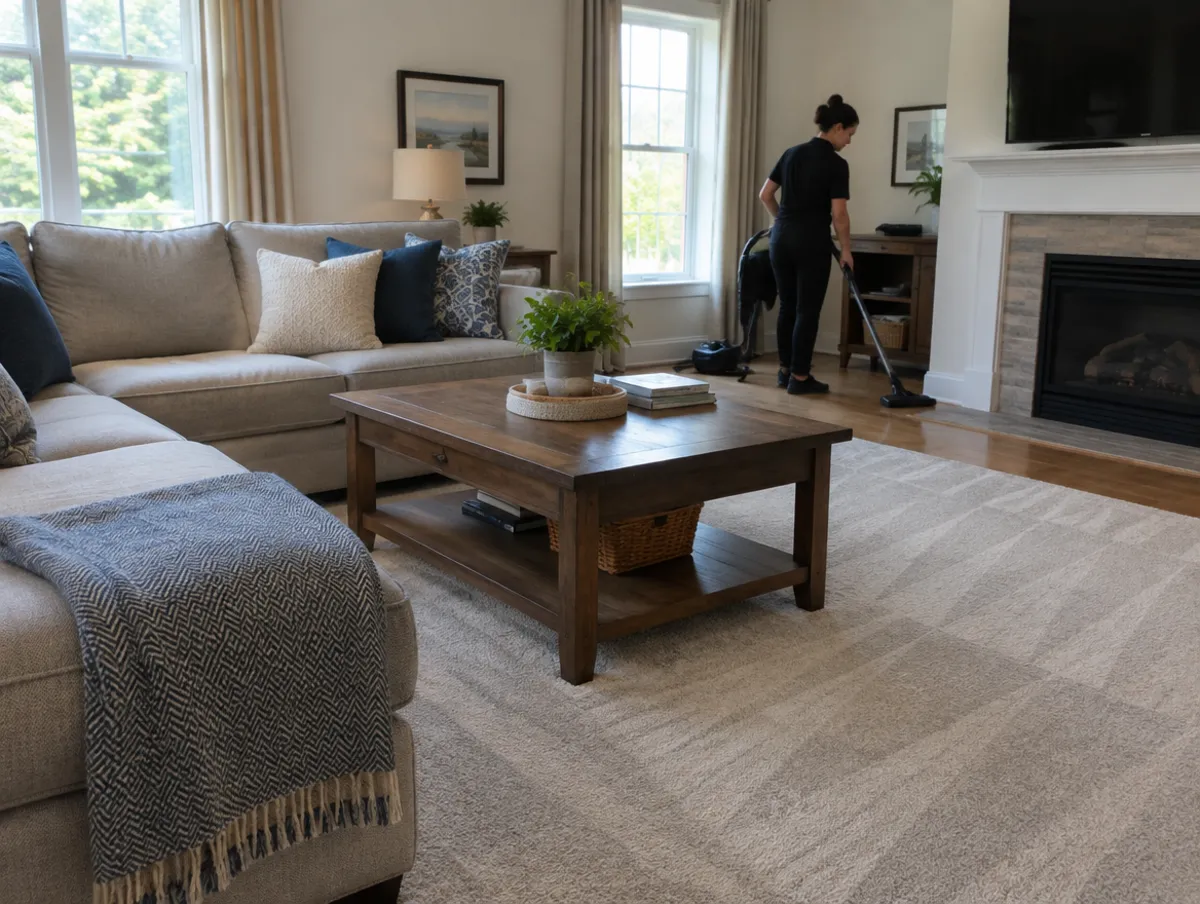 Tidy living room after a recurring clean