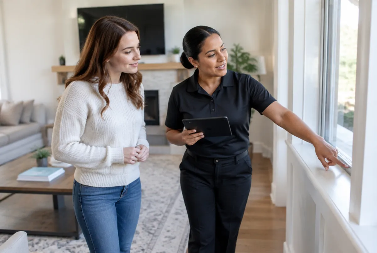 Cleaner walking a homeowner through the space before a clean